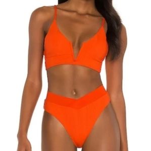 L*Space Siren Top Court Bottoms Bikini Set Pointelle Ribbed Poppy